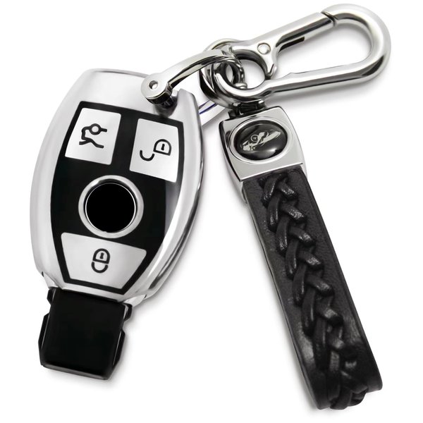 Creativity Suitable for Mercedes Benz key cover. Beautiful TPU Key Case Compatible with CLS CLK AMG ML C CL E S SL SLK G GLC GLE GLS M R Smart Remote Key (silver Combination)
