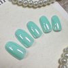 Blue Press on Nails Short Oval Fake Nails Chrome False Nails Press ons with Design Glossy Full Cover Acrylic Nails Almond Glue on Nails Cute Artificial Stick on Nails for Women Decorations 24Pcs