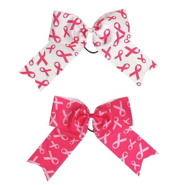 2pcs Pink Ribbon Hair Ties Hair Bows Elastic Hair Bands No Damage Ponytail Holders Breast Cancer Awareness Accessories for Women Girls