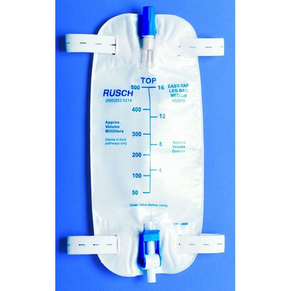 Teleflex Medical Inc Teleflex Easy-Tap Leg Bag, Medium, 19 oz, 500 ml, 18 Tubing, Anti-Reflux Valve, Cloth Straps, Easy Flip Drain (Pack of 5), White