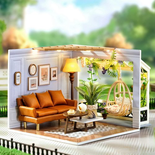 TuKIIE DIY Miniature Dollhouse Kit with Furniture, 1:24 Scale Creative Room Mini Wooden Christmas Doll House Accessories Plus Dust Proof for Kids Teens Adults(Warm Moment)