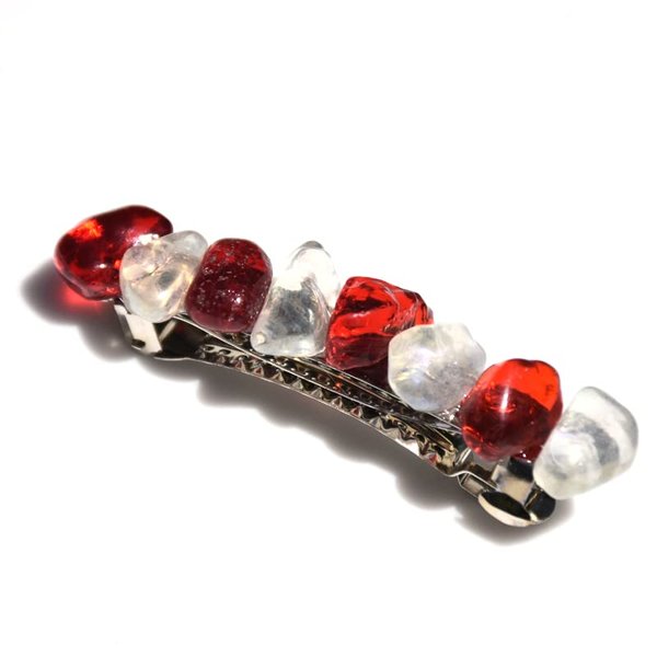 Red and White Stone 60 MM French Barrette Hair Clip for Christmas