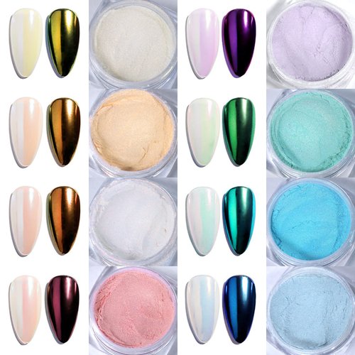 Laza Mermaid Pearl Chrome Nail Powder, 8 Colors Metallic Mirror Effect Pigment, Iridescent Aurora Nail Glitter Dust Kit for Gel Nail Art Decoration, Resin Craft, Gifts - Sweet Candy