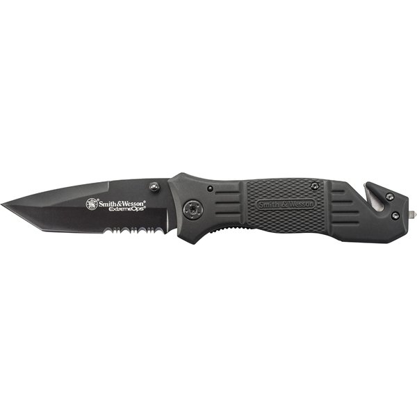 Smith & Wesson SWFR2S 8in High Carbon S.S. Folding Knife with 3.3in Tanto Point Serrated Blade and Aluminum Handle for Outdoor, Tactical, Survival and EDC