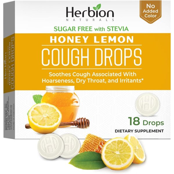 Herbion Naturals Cough Drops with Honey Lemon Flavor, Sugar-Free with Stevia, Dietary Supplement, Soothes Cough, for Adults and Children over 6 years