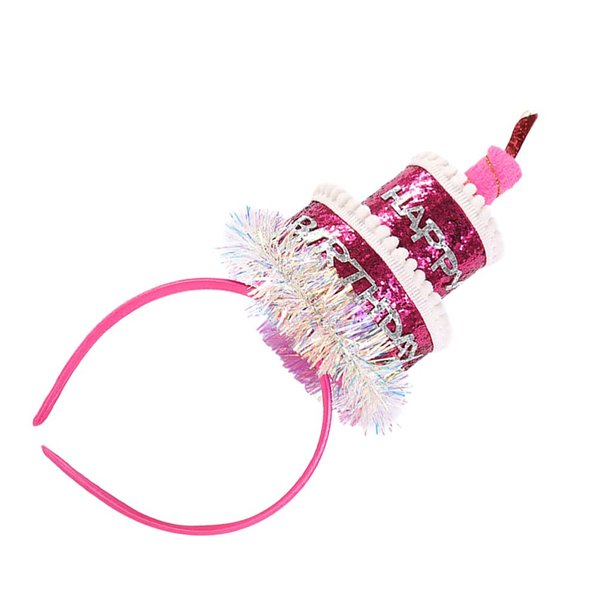 NUOBESTY Happy Birthday Cake Headband Cupcake Hairband Sequins Headpiece Shiny Hair Band Party Hair Hoop Child Birthday Tiara Hair Accessories for Children