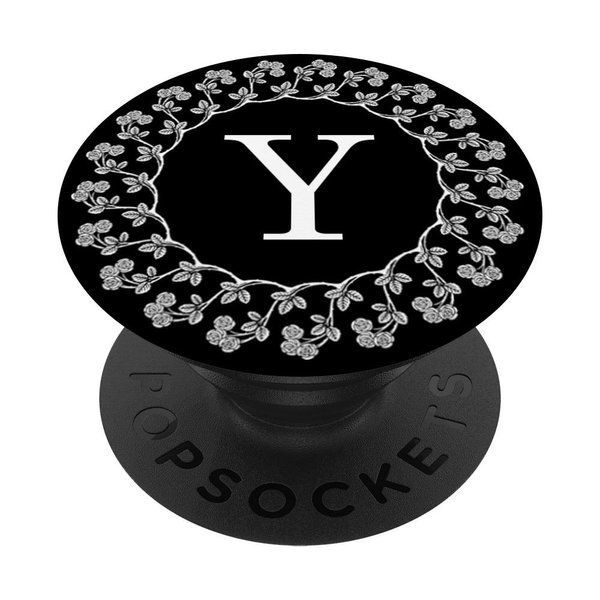 Fun Cell Phone Pop Up Holder,Cute White Floral Rose Letter Y PopSockets Grip and Stand for Phones and Tablets