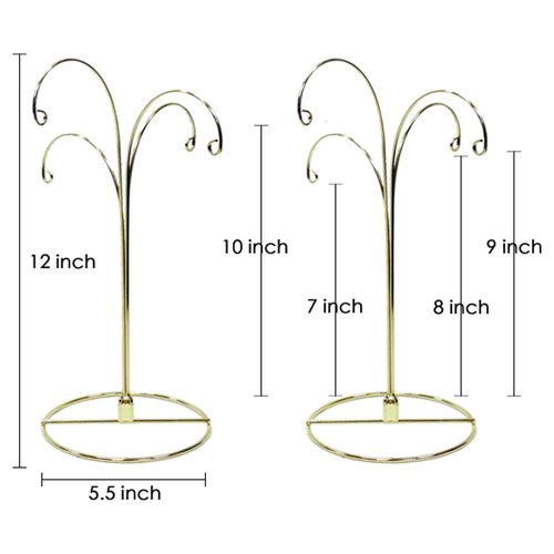 HOHIYA Ornament Display Stand Holder Christmas Hanger Hook Dog Cat Glass Ball Bauble 4 Arms 12inch Gold 2 Pcs Taiwan Made