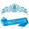 Atoden Birthday Crown and Sash Set Birthday Girls Princess Tiara Queen Crowns Blue Crystal Tiara Women Rhinestone Tiara Birthday Headband Happy Birthday Decorations Party Gifts