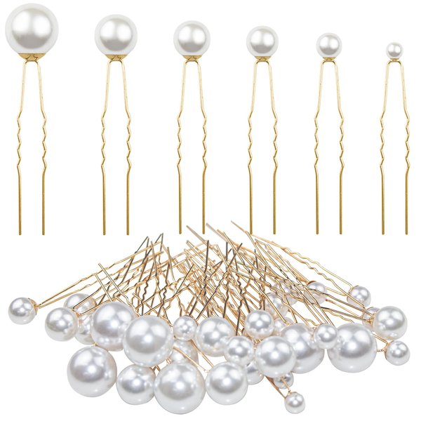 ELANE 36 Pcs Pearl Hair Pins for Wedding Hairstyles,Pearl Bridal Hair Accessories Pearl Bobby Pins for Hair,Pearl Hair Accessories for Wedding (Gold)