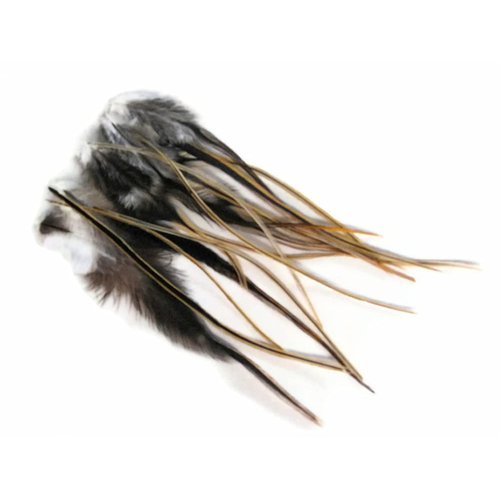 Hair Feathers ; 12 Pieces - GOLDEN BADGER Short Rooster Hackle Hair Feathers