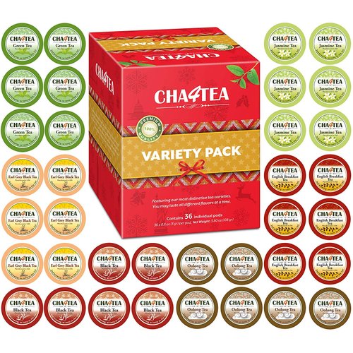 Cha4TEA 36-Count Variety Tea Sampler Pack for Keurig K-Cup Brewers, Multiple Flavors (Green Tea, Black Tea, Jasmine, Earl Grey, Oolong Tea, English Breakfast)