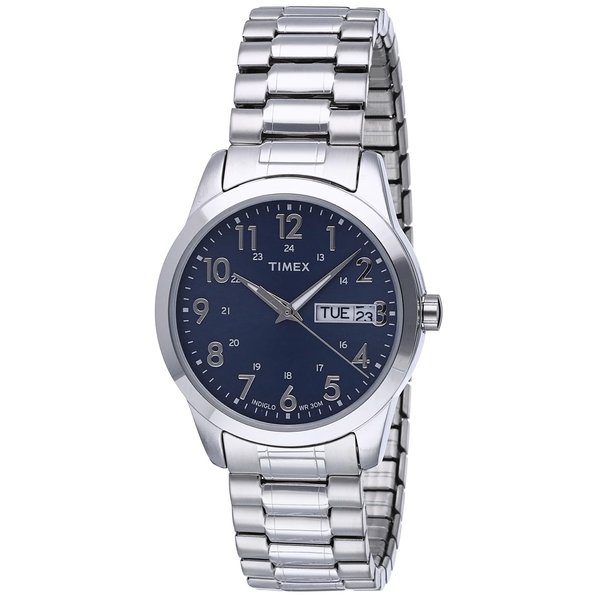 Timex Men's South Street Sport 36mm Watch – Silver-Tone Case Blue Dial with Silver-Tone Stainless Steel Expansion Band