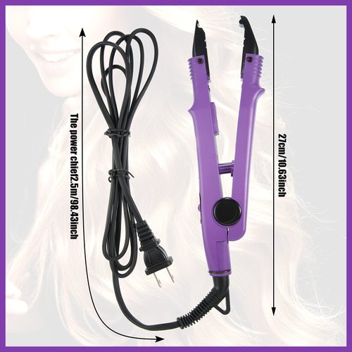 US Plug Professional Hair Extensions Tool Fusion Heat Iron Connector Wand Hair Extensions Hair Extensions Connector Tool Hair Extensions Heat Tool with 2 Bags Keratin Glue Granule Beads(Purple)