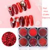 Nail Art Glitter Sequins 6 Boxes Red Crystal Diamond Nail Powder 3D Holographic Nail Art Powder Shiny Flakes Acrylic Nail Glitters Set for Valentine's Day Nail Decoration Manicure Tips Charms