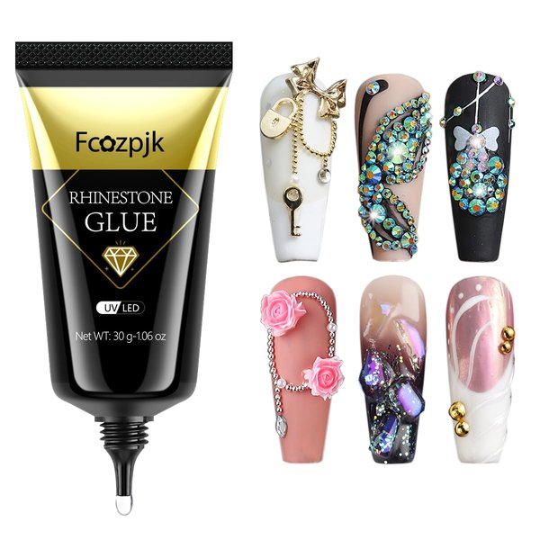 Fcozpjk 30ML Rhinestone Glue for Nails, 3D Nail Charms Gel Nail Glue Super Strong Bling Gel, Stick Nail Gems Jewel Caviar Beads Diamond Glue for Nails Professional Manicure Accessories