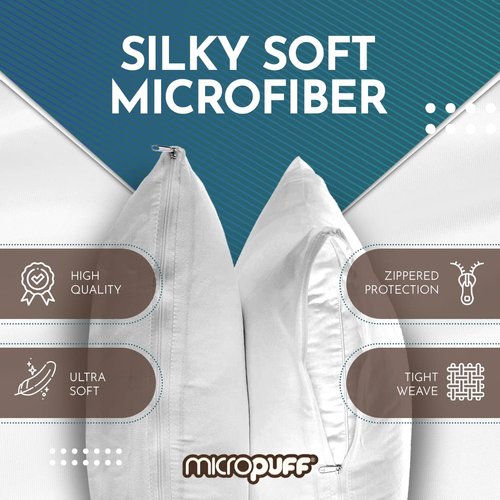 Micropuff Queen Size Pillow Protectors with Zipper - 2 Pack - Soft and Breatheable Hypoallergenic Pillow Cover. Pillowcase Protects Against Stains, Spills, and Perspiration.