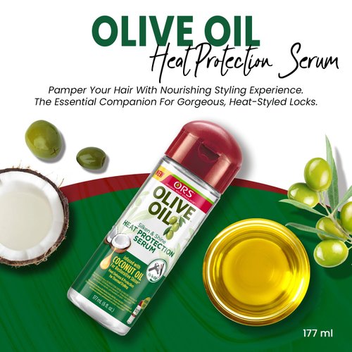 ORS Olive Oil Heat Protection Hair Serum infused with Coconut Oil for Restorative Shine - 6 ounces (Pack of 1)