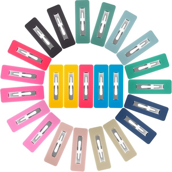 PAGOW 24Pcs Acrylic Metal Snap Hair Clips for Women, 12 Multicolor Rainbow Square Hair Clips, Hair Barrettes Hollow Geometric Hairpins for Women and Ladies Headwear Styling Tools