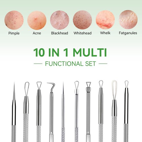 Pimple Popper Tool Kit,Blackhead Remover Tool 5 Pcs Blackhead Extractor Tool for Face Comedone Zit Acne Whitehead Blemish, Stainless Steel Extraction Tools Set