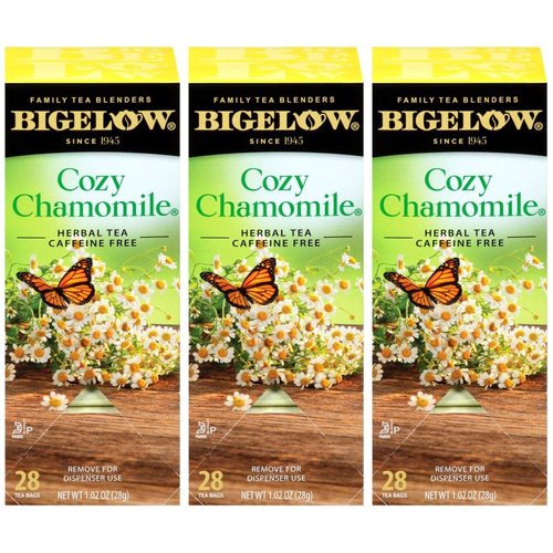 Bigelow Cozy Chamomile Herbal Tea Bags 28-Count Box (Pack of 3) Chamamile Tea Bags Relaxing Herbal Tea All Natural Gluten Free