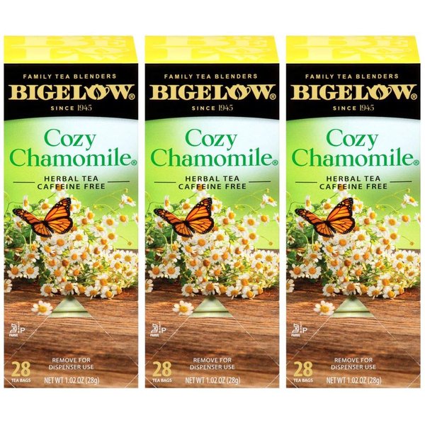 Bigelow Cozy Chamomile Herbal Tea Bags 28-Count Box (Pack of 3) Chamamile Tea Bags Relaxing Herbal Tea All Natural Gluten Free