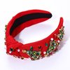 Christmas Headband for Women Holiday Christmas Accessories Beaded Xmas Bow Tree Snowflake HOHOHO Knotted Headband Red Green Crystal Pearl Top Knot Headband Festive Holiday Gifts (Xmas Tree 10)