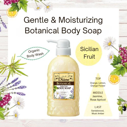 Moist Diane Botanical Organic & Natural Body Wash for Women & Men, Hydrating & Moisturizing Body Soap/Gel with Pump, Paraben-Free for Baby, Kids, Sensitive Skin, Dry Skin, Sicilian Fruits 16.9 fl oz
