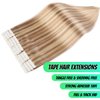 VINBAO 20 PCS Tape In Hair Extensions Real Human Hair Invisible Seamless Skin Weft Double Sided Tape Remy Human Hair Balayage Natural Long Straight (22inch, #18P613)