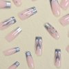 IMSOHOT Square Press on Nails Long French Tips Fake Nails Silver Flame False Nails with Metal Snake Charms Designs Rhinestone Full Cover Acrylic Nails Glossy Glue on Nails for Women 24Pcs