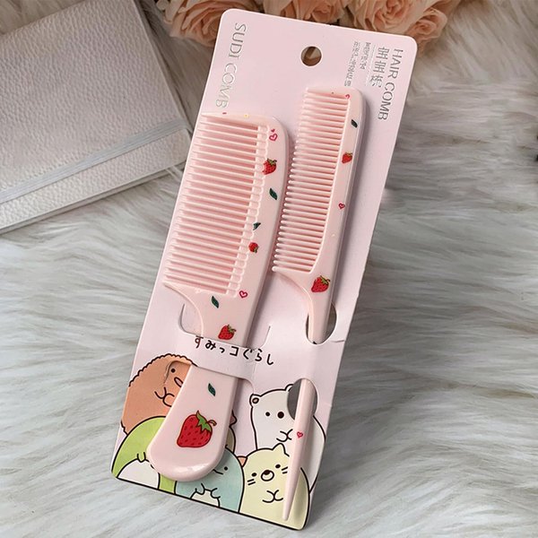 Small Cute Hair Comb,2 Piece Mini Hair Comb Set Fine Tooth Rat Tail Comb Portable Anti-Static Plastic Hairdressing Comb Hair Comb Gift For Wet And Dry (Pink Strawberry)