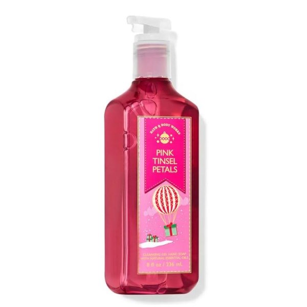 Bath Body Pink Tinsel Petals Gentle Gel Hand Soap | 8 Fl Oz | Scented with Natural Essential Oils