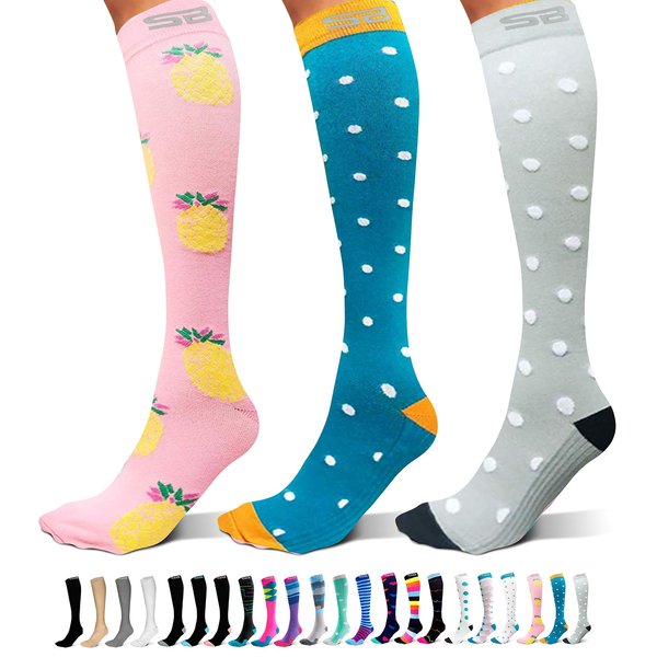 SB SOX 3-Pair Compression Socks (15-20mmHg) for Men & Women – Best Socks for All Day Wear! (L/XL, 10 – Multi-color)