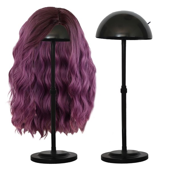 Wig Stand Adjustable Height Black Plastic Wig Head Stand Portable Wig Holder Stands Non-Slip Wig Head Holders Sturdy for Multiple Wigs and Hats Styling Drying Display