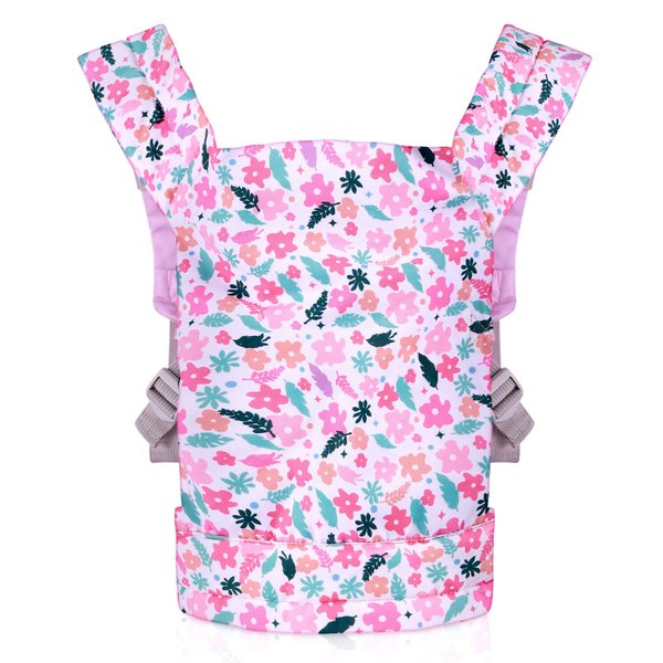 Baby Doll Carrier Accessories Front and Back with Floral Pattern for 17-22 Inch Baby Dolls, Adjustable Straps, Kid Toddlers Toy Baby Doll Carriers
