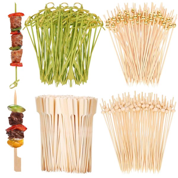 1000PCS Bamboo Cocktail Picks, 4.7 Inch Eco-Friendly Food Picks for Charcuterie Sticks, Gold Ball Party Toothpicks for Drinks, Fruits, Cheese, Appetizers, Wedding, Home Bar Accessories