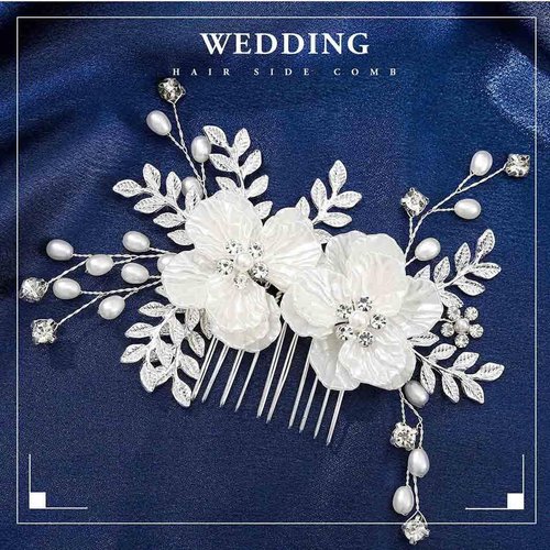 Olbye Wedding Hair Comb Rhinestone Silver Bridal Hair Pieces Flower Crystal Prom Headpiece Pearls Bride Hair Clips Bridesmaids Decorative Hair Side Combs Wedding Hair Accessories for Brides (Silver D)