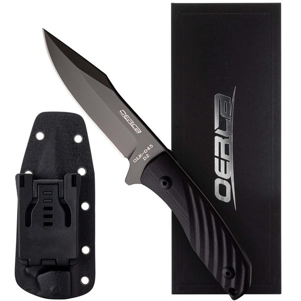 OERLA OLK-D45 Tactical Camping Hunting Survival Knives, 4.5" D2 Steel Outdoor Fixed Blade Knife, G10 Handle, Kydex Sheath with EDC Universal Belt Clip