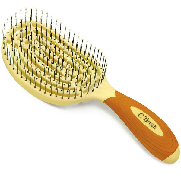 NuWay 4Hair® Patented Curved and Vented Hair Dryer Safe Detangling C Brush® (Toffy)