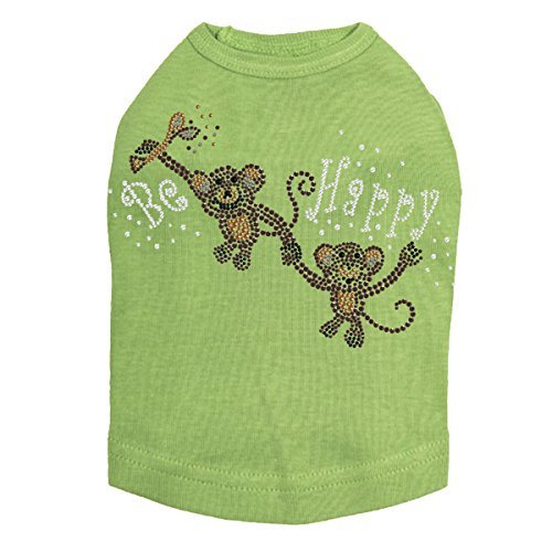 Monkeys - Be Happy - Dog Shirt, S Lime Green