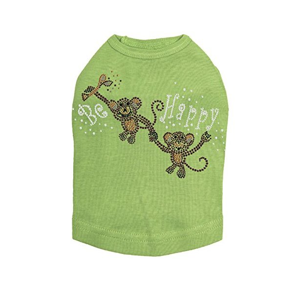 Monkeys - Be Happy - Dog Shirt, S Lime Green