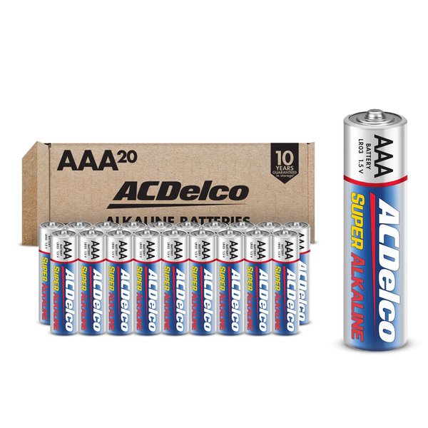 ACDelco 20-Count AAA Batteries, Super Alkaline Battery, 10-Year Shelf Life