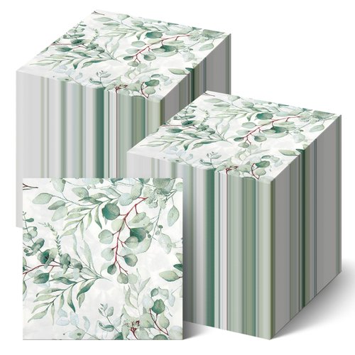 200 Pcs 3-Ply Eucalyptus Napkins, Disposable Greenery Paper Napkins, Leaf Paper Green Leaves Guest Napkins Paper for Party Supplies Table Decor, Bathroom Birthday Party and Bathroom Baby Shower Party