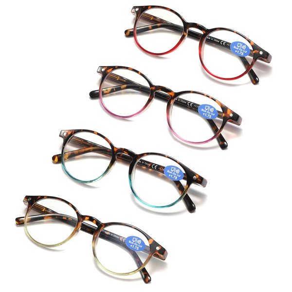 Reading Glasses for Women - Blue Light Blocking Ladies Spring Hinge Readers with Pouches Anti Eyestrain/Glare Women's Computer Eyeglasses (4 Pairs Mix Color, 2.50)