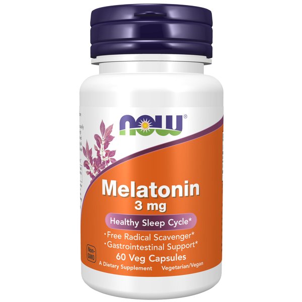 NOW Foods Supplements, Melatonin 3 mg, Free Radical Scavenger*, Healthy Sleep Cycle*, 60 Veg Capsules