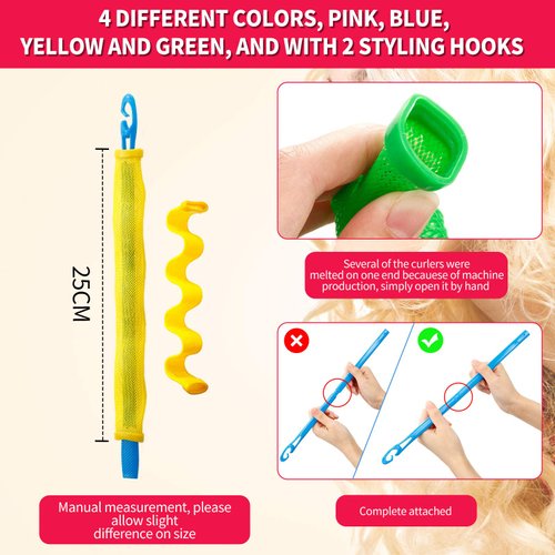 30 Pieces Heatless Waves Curlers Spiral Curls Styling Kit No Heat Hair Waver Spiral Curlers Rollers with 2 Pieces Styling Hooks for Most Hairstyles (25 cm)