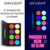 Mehron Makeup Paradise AQ Face & Body Paint 8 Color Palette (Neon UV Glow) - Face, Body, Black Light Makeup Palette, Special Effects, UV Glow, Rave Accessories, Halloween, and Cosplay