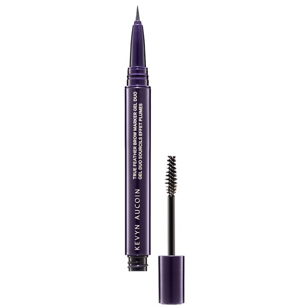 Kevyn Aucoin True Feather Brow Marker Gel Duo, Dark Brunette: Dual-ended. Shapes, defines + sets brows for full, natural finish. Precise makeup brush tip. Invisible gel formula creates flexible hold.
