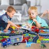 Hayuyuxo 25Pcs Dinosaur Truck Carrier with Dinosaur Playset and Play Mat, Dinosaur car,Dinosaur Toys and Transport Car Toy Set for Kids Boy Girl Play Birthday Party Favors