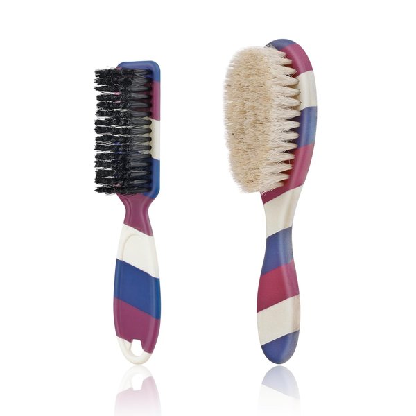 CestoMen 2 Pieces Barber Blade Cleaning Brush Set, Barber Clipper Brush Barber Fading Brush Neck Duster for Hair Cutting (Red/White/Blue)